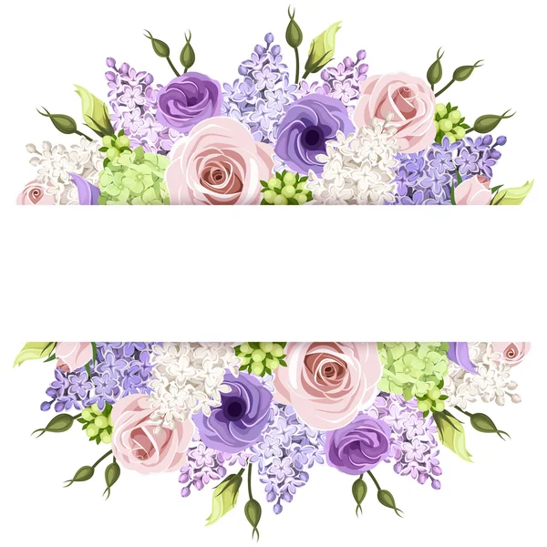 Background with pink, purple and white roses and lilac flowers. Vector eps-10.