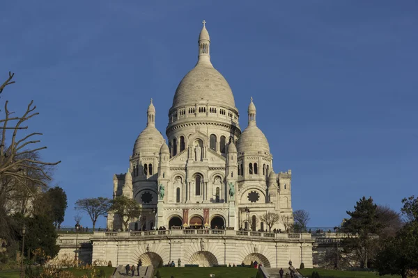 The Basilica of Sacre Coeur, as seen from the base of the butte Montmartre.