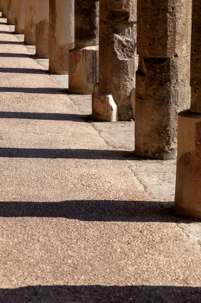 Columns and its shadows in a corridor at stabian baths in Pompei