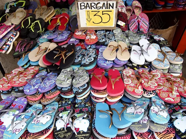 A wide variety of colored rubber slippers sold at an affordable price at a store in Antipolo City, Philippines