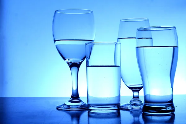 Different glasses of water