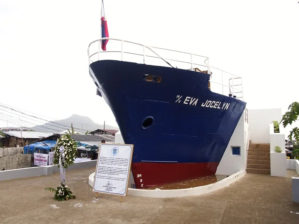 MV EVA Jocelyn\'s shipwreck stands on the spot where in November 8, 2013, was pushed to residential grounds by winds of typhoon Yolanda (Haiyan) more than 370kph in strength and killed many.