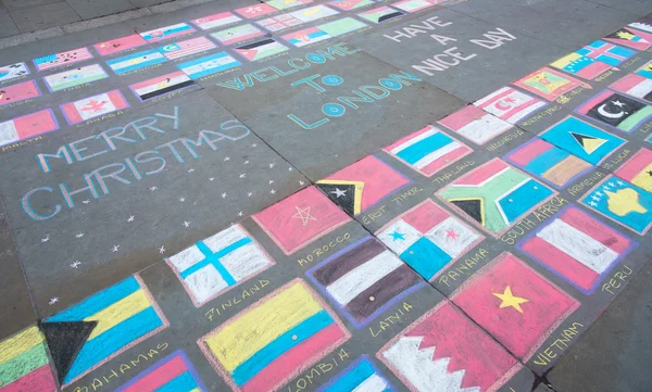 Flags of the world painted on the ground