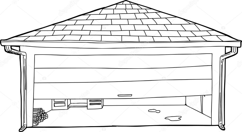 Garaje medio contorno abierto — Archivo Imágenes Vectoriales