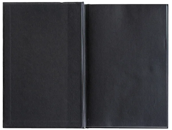 Blank black book opened to the first page.