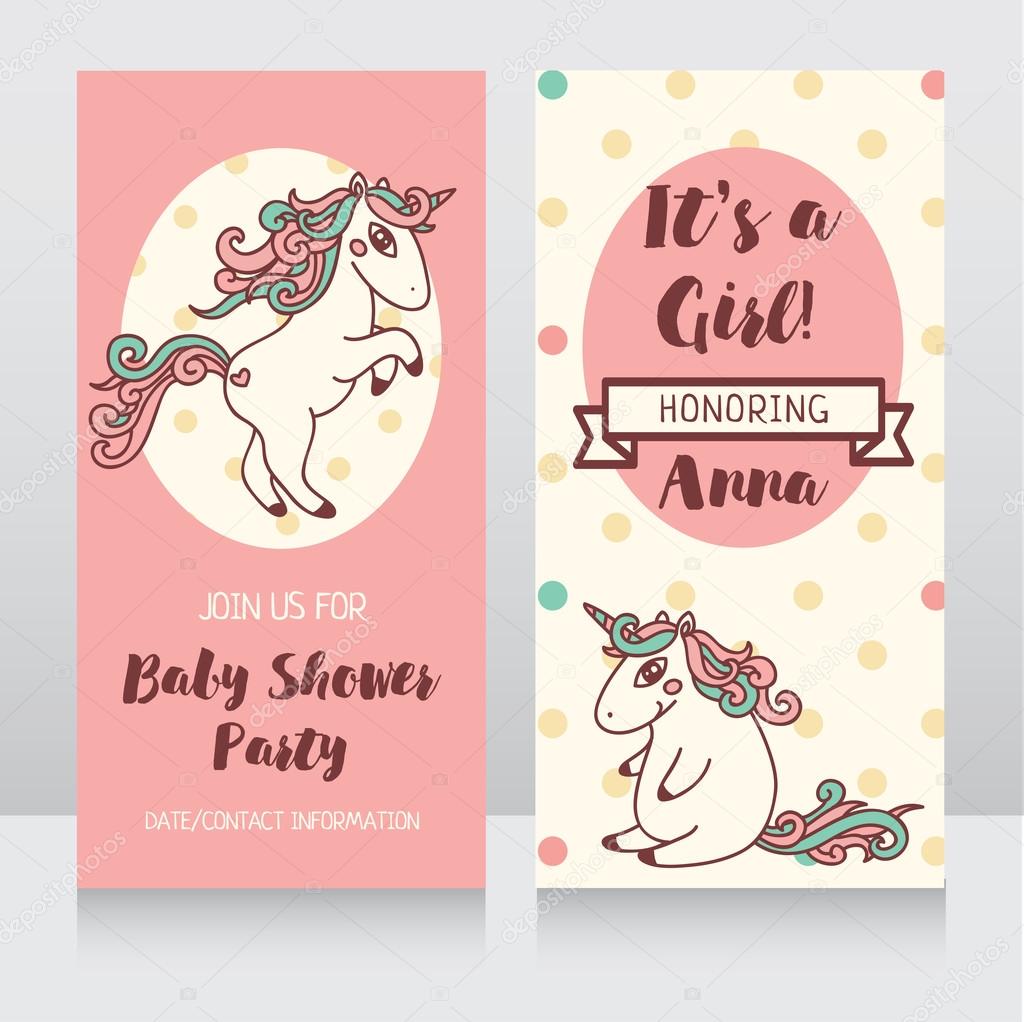 Invitaciones para baby shower con Unicornio lindo — Archivo Imágenes