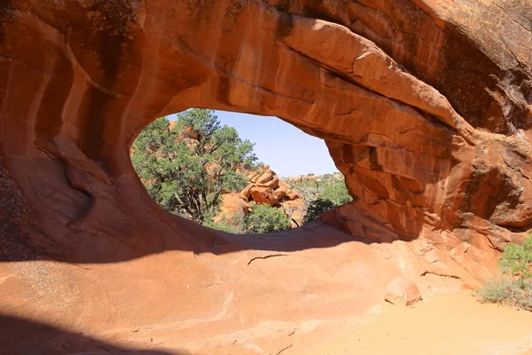 Detail of the double O arch at arches national park USA