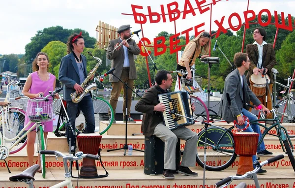 Orchestra plays in the Gorky park in Moscow.
