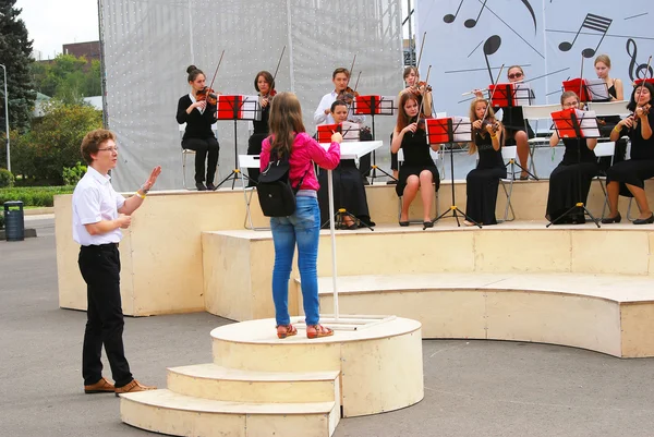 Orchestra plays in the Gorky park in Moscow.
