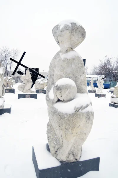 Muzeon sculpture park in Moscow in winter.