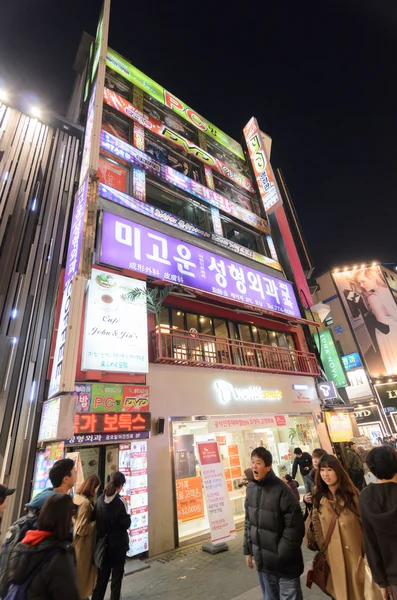 SEOUL - FEBRUARY 14: Myeong-Dong Neon Lights February 14, 2013 in Seoul, South Korea. The location is the premiere district for shopping in the city.