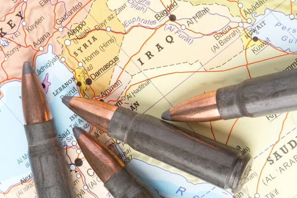 Bullets on the map of Iraq and Syria