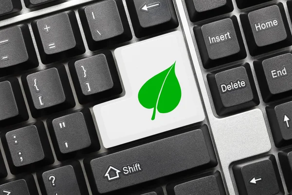 Conceptual keyboard - White key with green leaf symbol