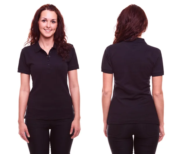 Young woman in black polo shirt
