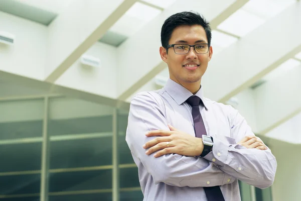 Portrait Chinese Businessman Smiling Outside Office Text Space