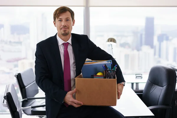 Portrait Just Hired Business Man With Crate Box Smiling