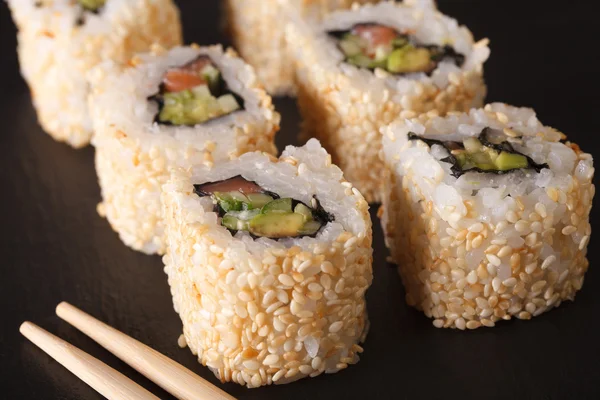 Sushi California Rolls closeup. Horizontal