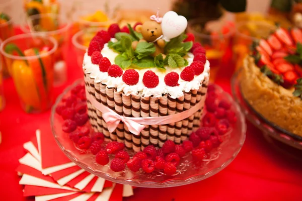 Festive strawberry cake decorated with strawberries