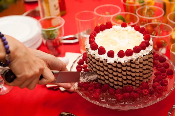 Festive strawberry cake decorated with strawberries
