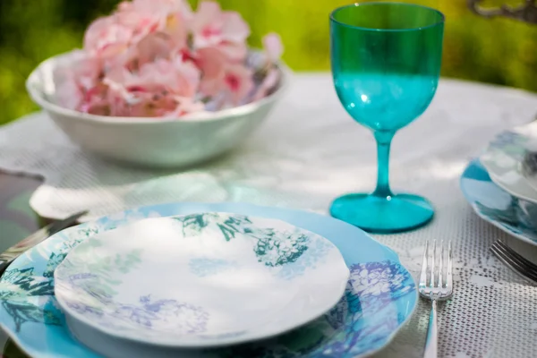 Tableware in white and blue colors