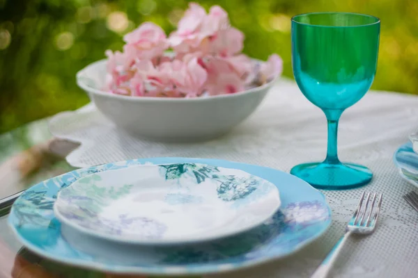 Tableware in white and blue colors