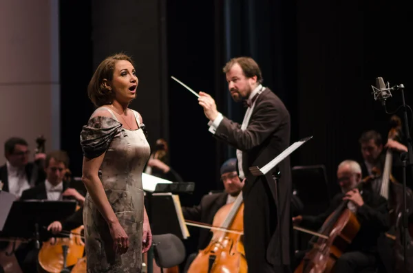 BRNO, CZECH REPUBLIC, MAY 19th: Opera singer Pavla Vykopalova performs with symphonic orchestra at the National Theater on May 19th 2016, Brno, Czech Republic