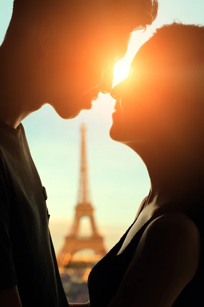 Romantic lovers with eiffel tower