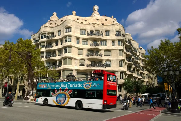 Tourist bus near La Pedrera in Barcelona, Spain