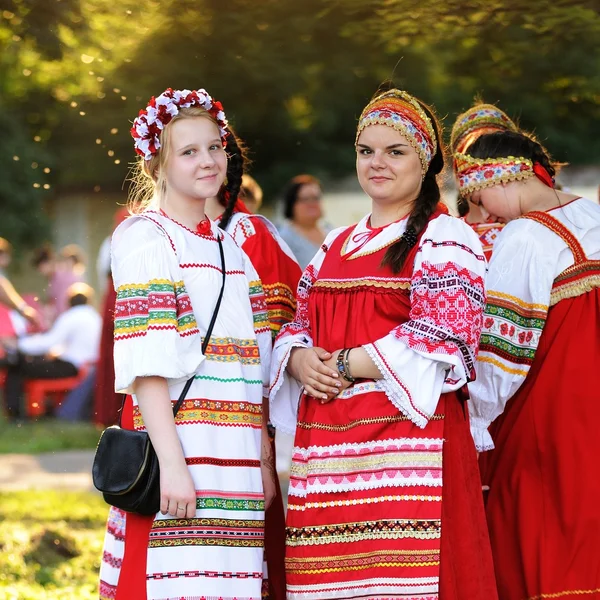 Orel, Russia - June 24, 2016: Turgenev Fest. Girls and women in traditional Russian sarafans
