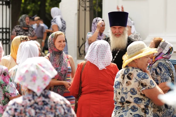 Orel, Russia - July 28, 2016: Russia baptism anniversary Divine Liturgy. Senior monk blessing women