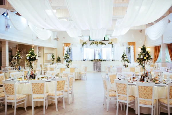 Interior of a wedding tent decoration ready for guests