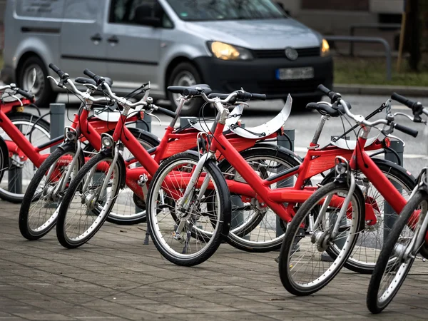 Public red shared bicycles in Hamburg,  Germany