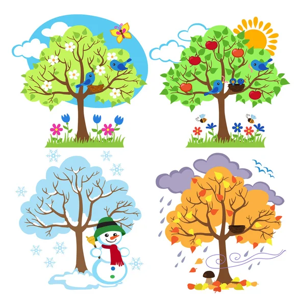 Four Seasons Trees Clipart and Vector with Spring, Summer, Fall and Winter Trees