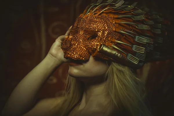 Blonde woman  in skull mask