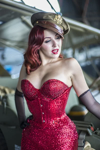 Military, beautiful woman with pinup style of the Second World W