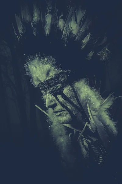 With feather headdress