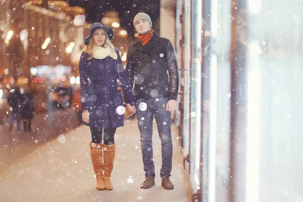 Attractive couple walking in city