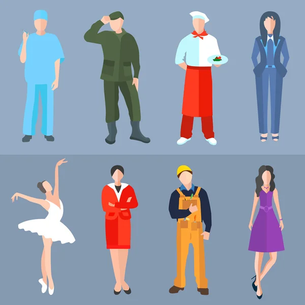 Set of people different professions cook, soldier, builder, dancer, teacher, military