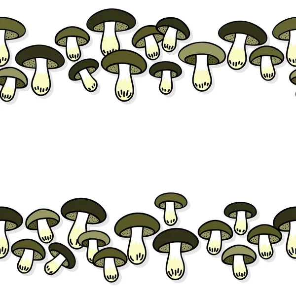 绿色灰色食用蘑菇秋季节性的横向无缝双边框白