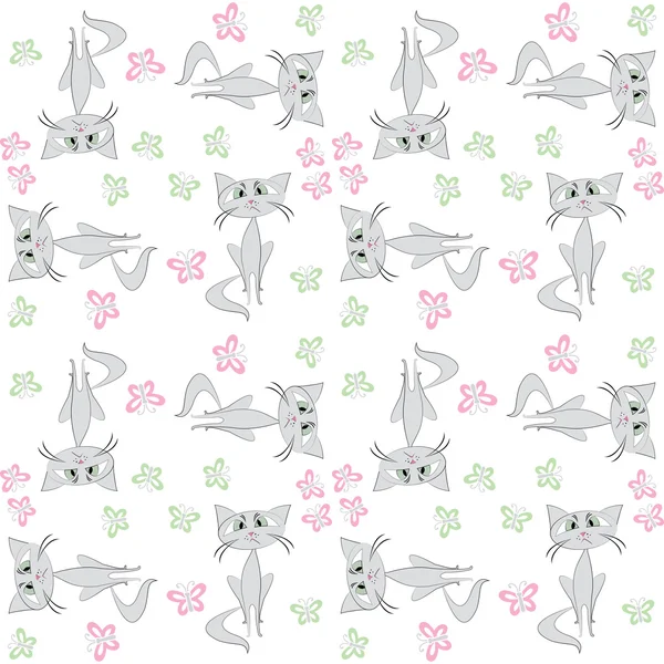 Seamless pattern  sad cat and butterfly