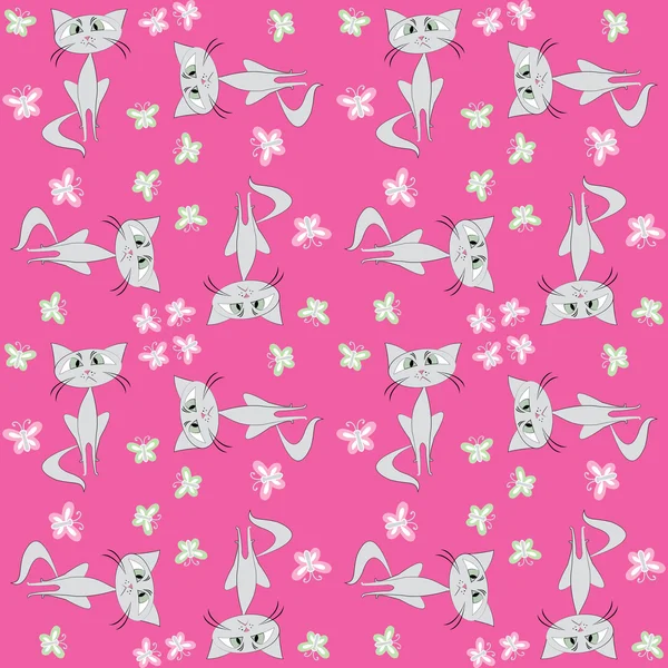 Seamless pattern  sad cat and butterflys.