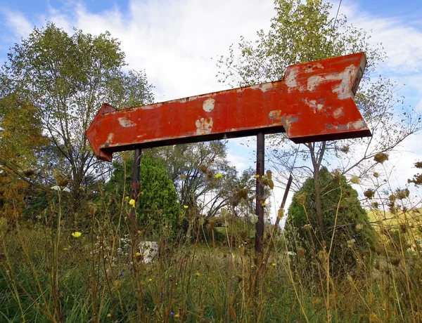 Red Vintage Arrow In Weeds