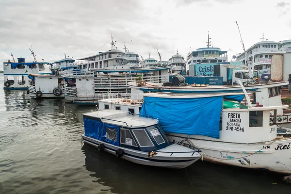 River boats anchored in a port of Santarem