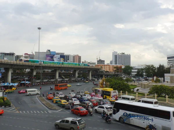 Bangkok ,Thailand - 16 April 2012 : BTS Skytrain in arrive at Victory monument station