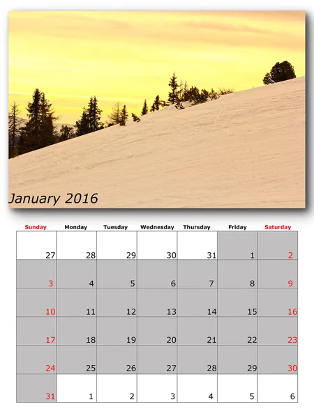 January nature calendar page layout