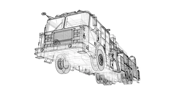 素描消防车|消防车漫画素描在白色背景