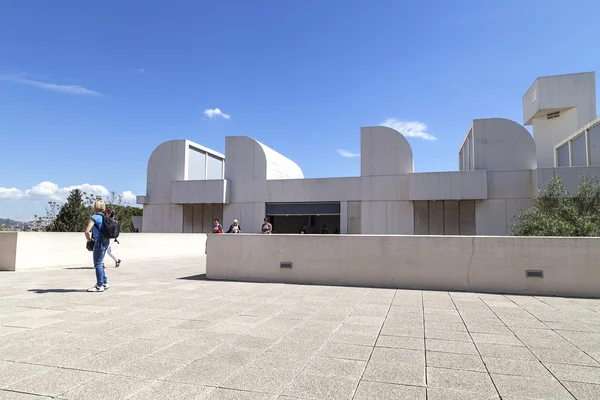 Tourists on the terrace of the building Joan Miro Foundation , Barcelona, Spain