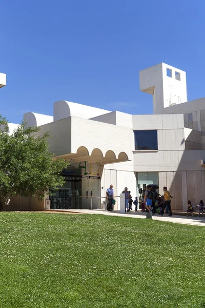 Tourists in front of the  building Joan Miro Foundation, Barcelona, Spain