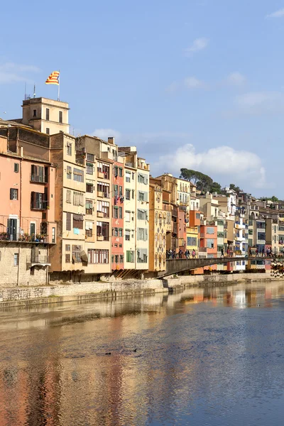 Colorful houses on the river Onyar and  the Princess Bridge, Girona, Spain