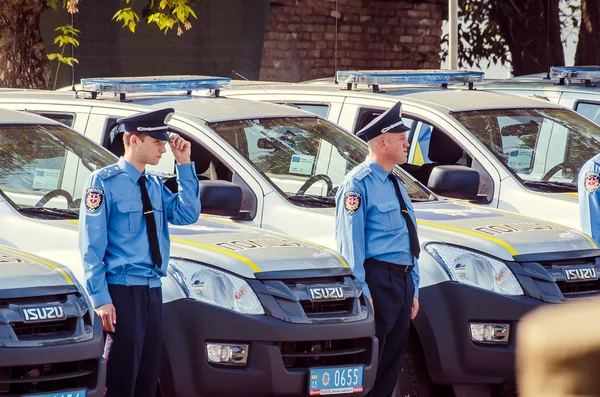 Editorial reportage Gift Volynskaiy policemen special cars Lutsk, Volyn region Ukraine 03.09.15